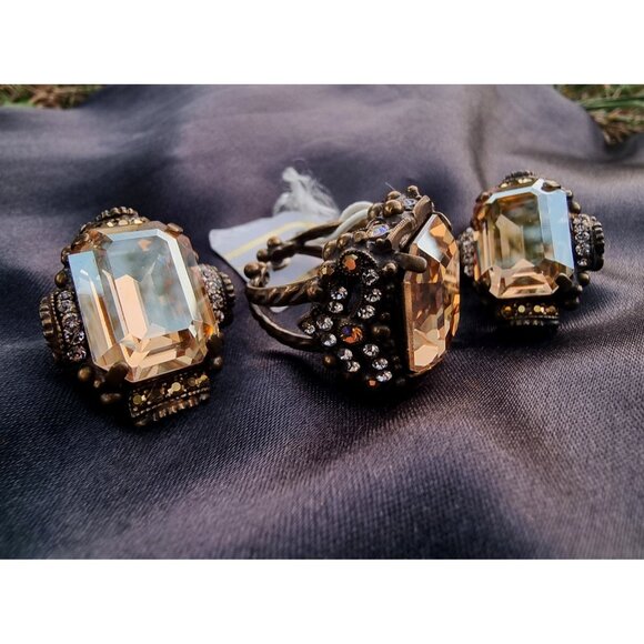 Vintage Large Rhinestone SORRELLI Signed Jewelry Set Ring and Earrings - Picture 4 of 5